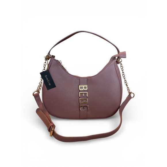 bebe Handbags - Bebe Emma Small Hobo Shoulder Bag Dark Blush Gold Chain Accents MSRP 109